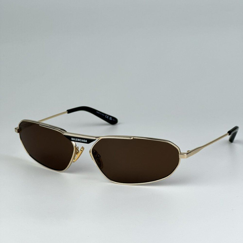 NEW Balenciaga BB0245S 003 Gold Brown Geometric Unisex Sunglasses BB 0245S - Picture 6 of 12